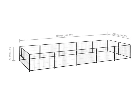 Chenil extérieur cage enclos noire 500 x 200 x 70 cm 02_0000485