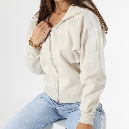 Sweat Zippé Capuche A Bandes Femme Tape 1328 Beige