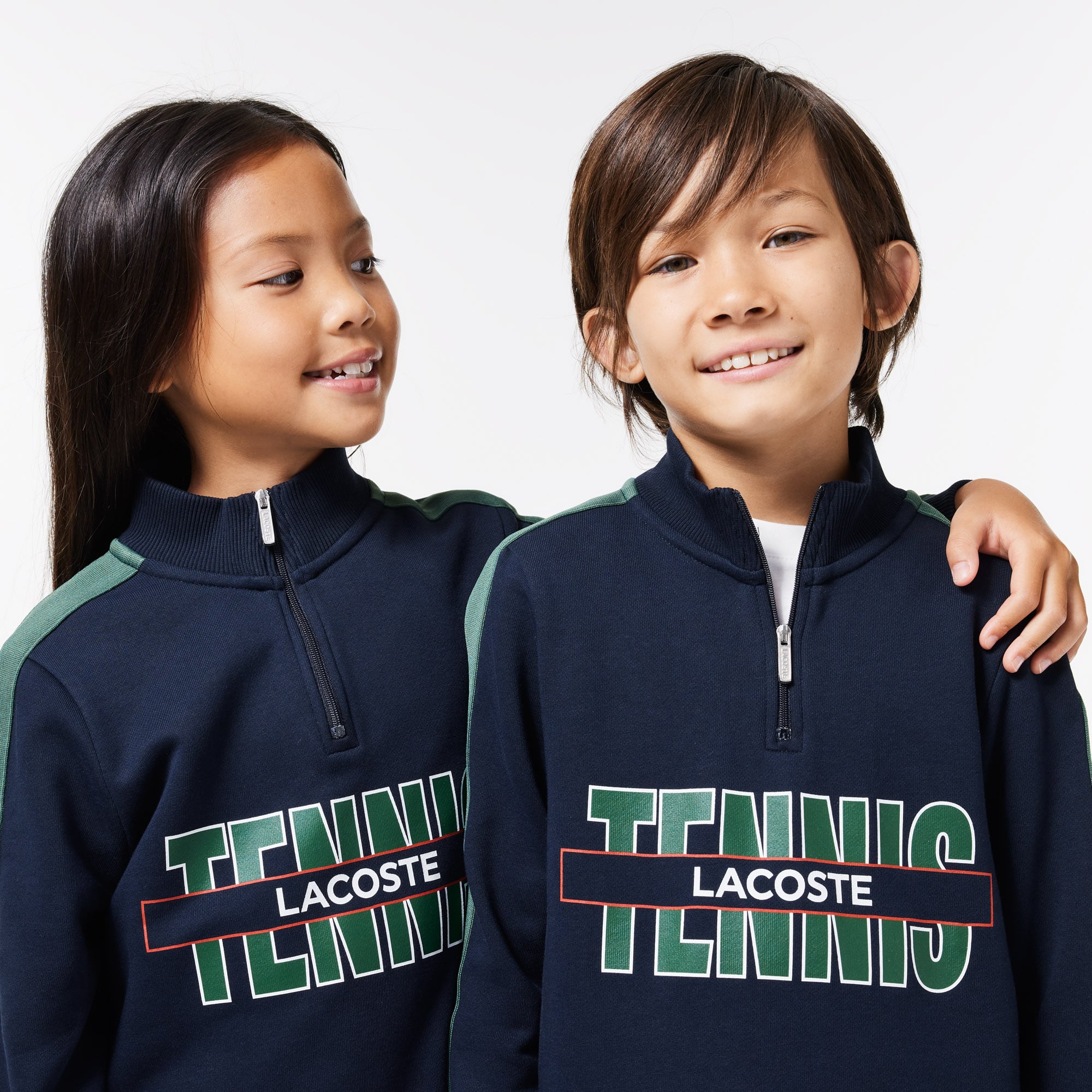 Sweatshirt imprimé col zippé en coton Pullovers & Sweatshirts - Bleu - Lacoste - Enfant