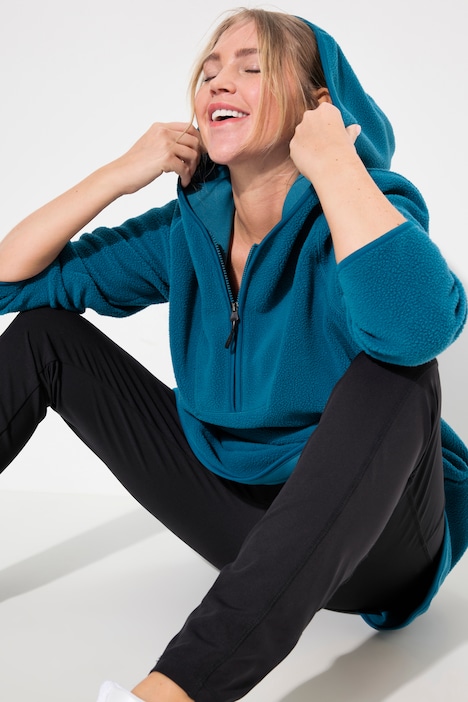 Long-Teddy-Fleecepullover, Kapuze, Zipper, Langarm