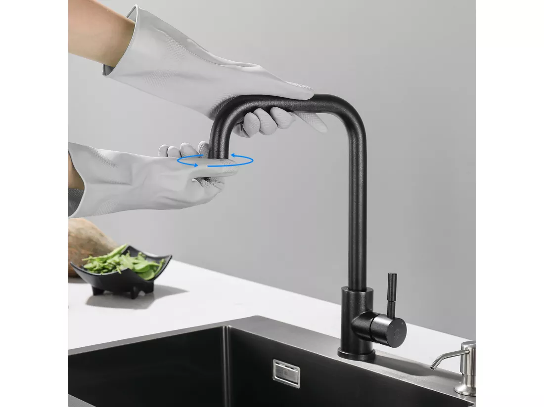 CECIPA MAX Robinet Cuisine Noir Nacré, Mitigeur Cuisine Noir Mat à Poignée Unique, Rotation à 360°, Robinet Mitigeur Cuisine en Acier Inoxydable