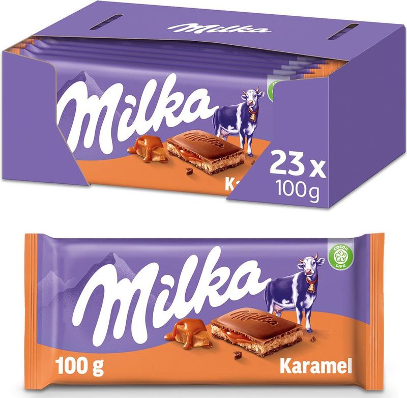 Milka - Chocolade Reep Karamel - Doos 23 x 100g - Chocoladerepen