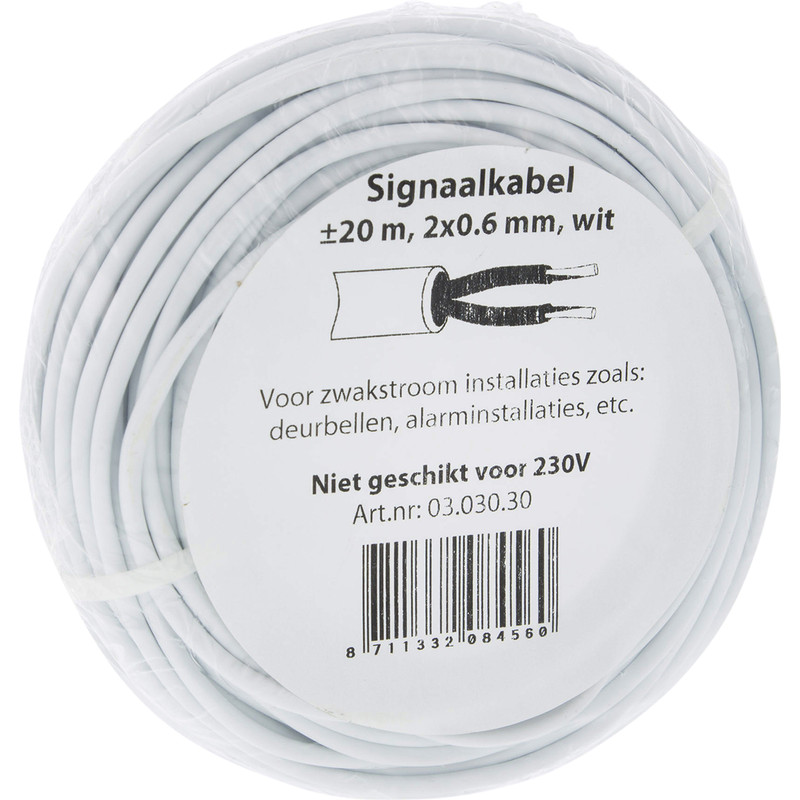 Signaalkabel rond 20m 2x0,5mm² Wit