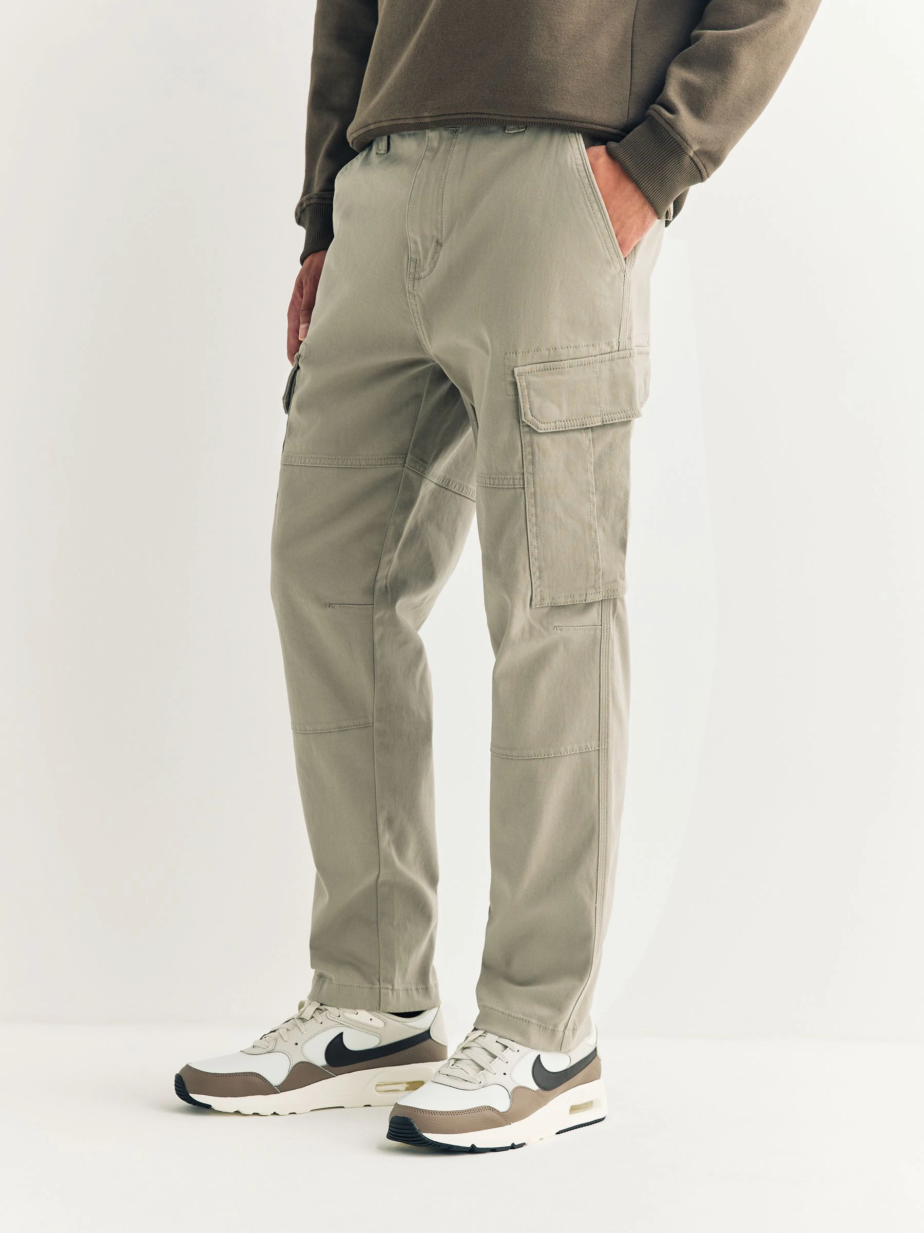 Pastelgeel - Slim Fit - Katoenen cargostretchbroek