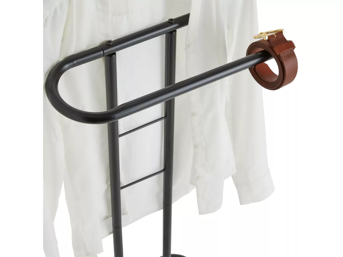 Valet de chambre valet de nuit CAMILO chevalet de nuit avec cintre pour veste et portant pour pantalons, en métal laqué noir