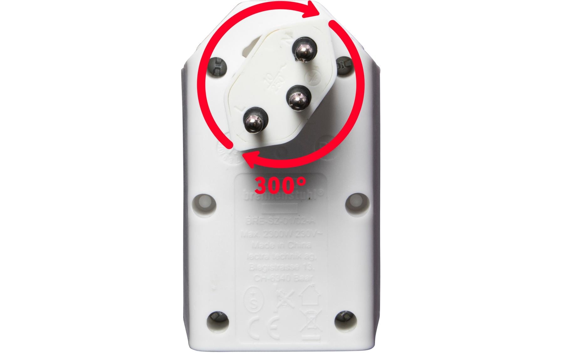 Abzweigstecker 2 x T13, 300° drehbar, WeissMehrfachstecker 230 V ohne Schalter