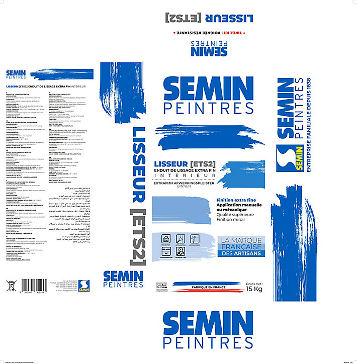 Enduit de finition extra fin Semin lisseur 15 kg