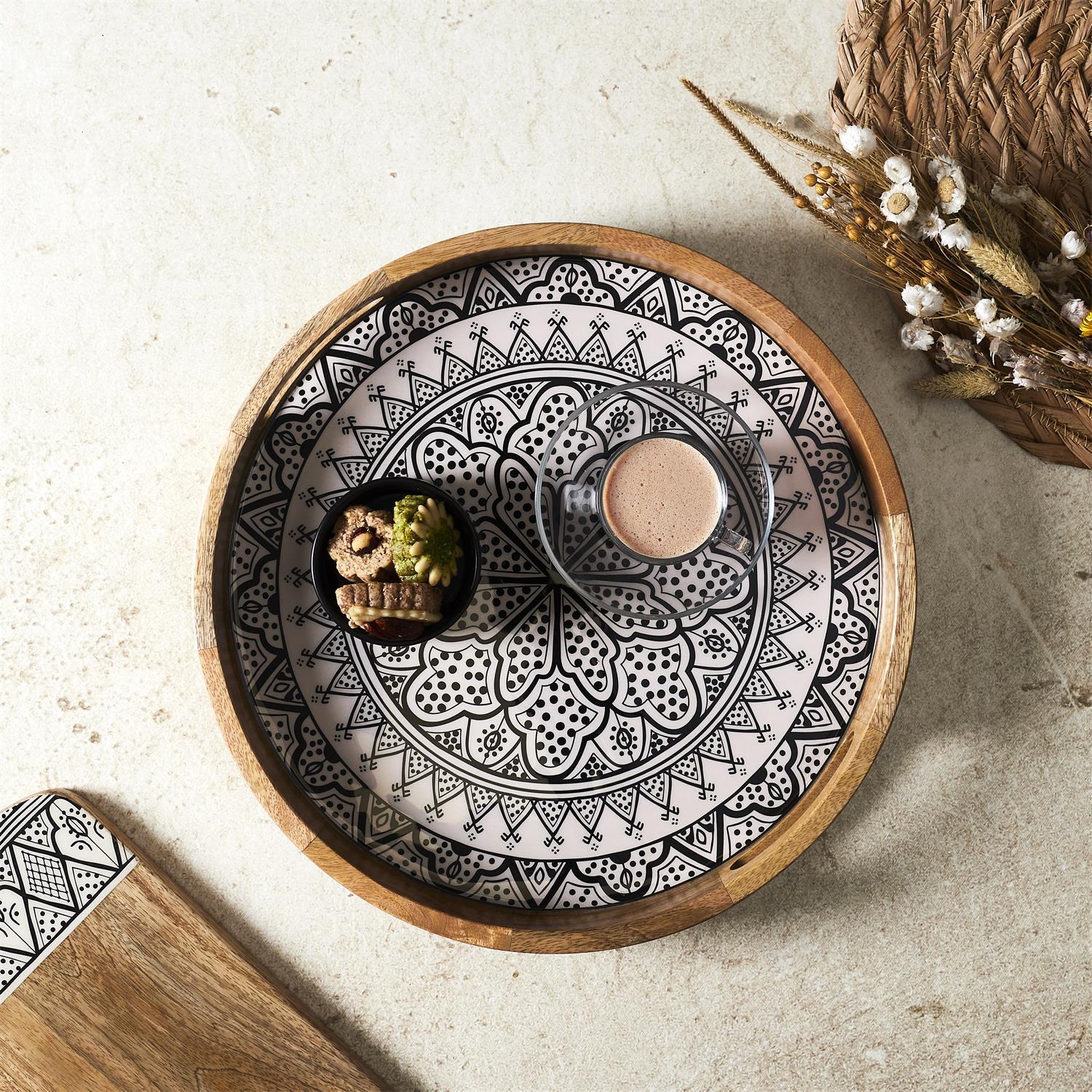 PLATEAU ROND MANGUIER DUNE NOIR 35CM