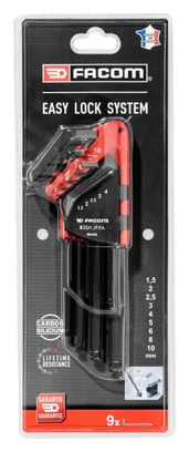 FACOM Jeu De 9 Clés Allen Longues En L 1 5 - 10 mm - Tête Sphérique - 83SH.JP9APF - Sur Etui