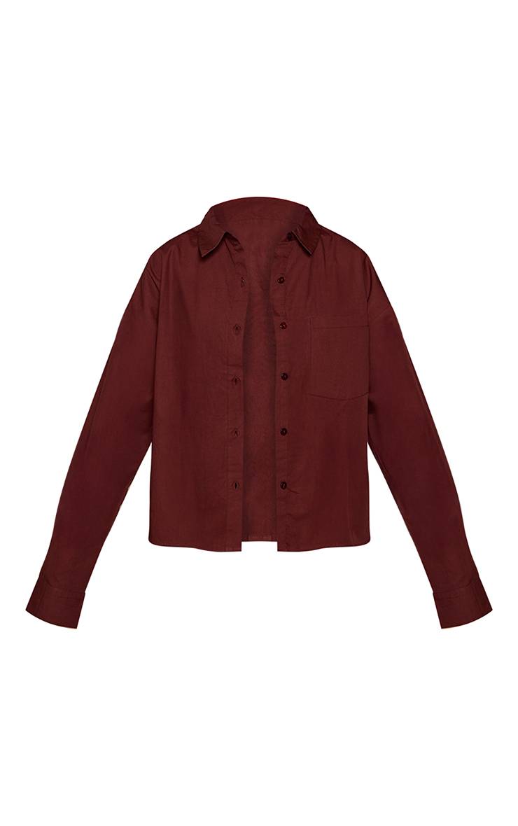 Chocolat Chemise Oversize Boutonnée Aspect Lin Petite Ensemble Coordonné