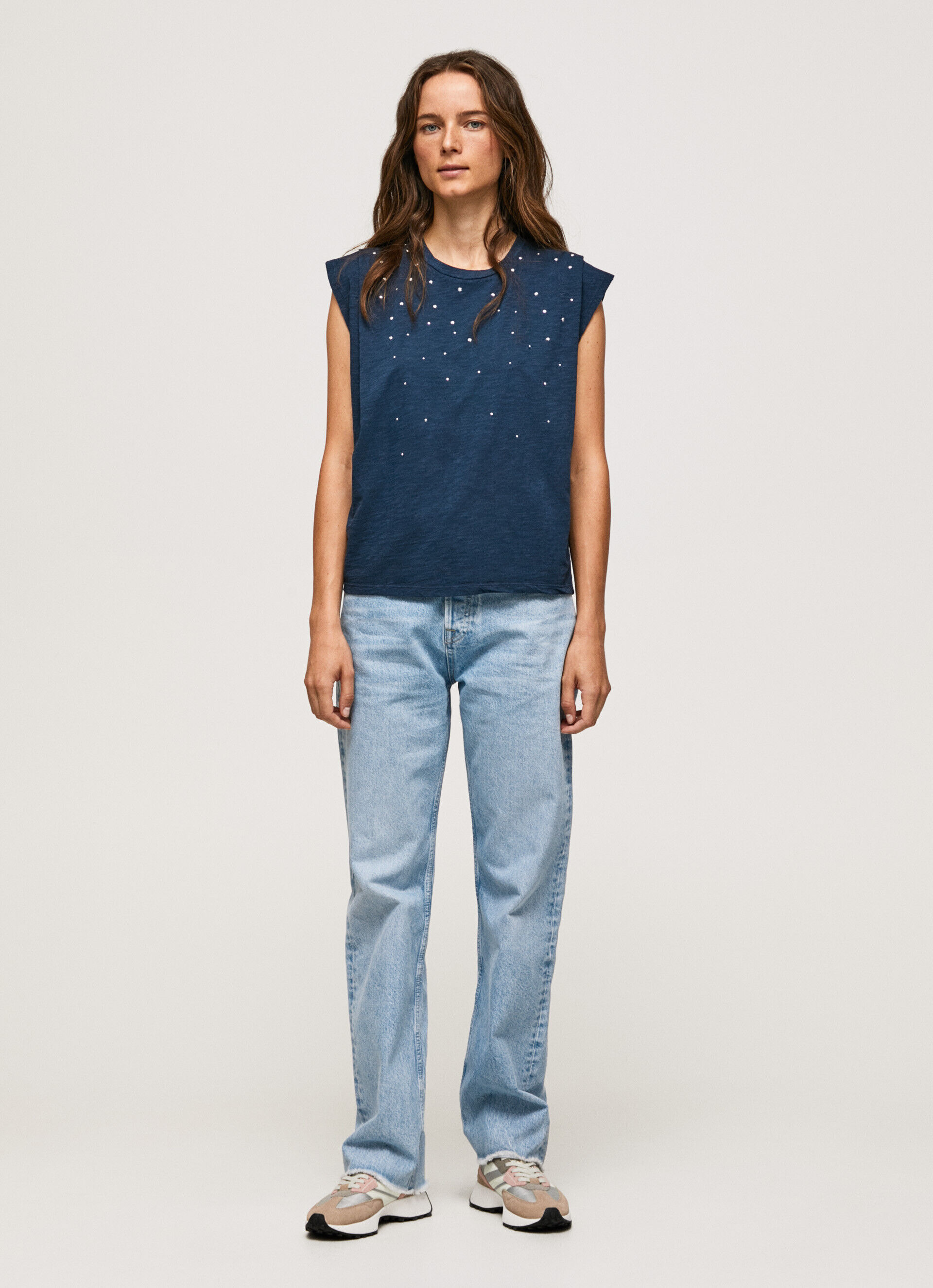 Camiseta sem mangas mesclada - Azul Dulwich