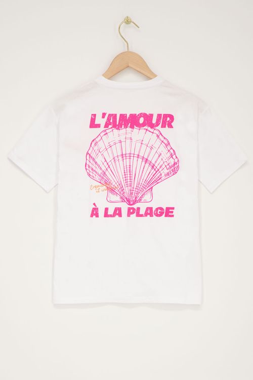 Wit T-shirt met roze ''L'amour a la plage''