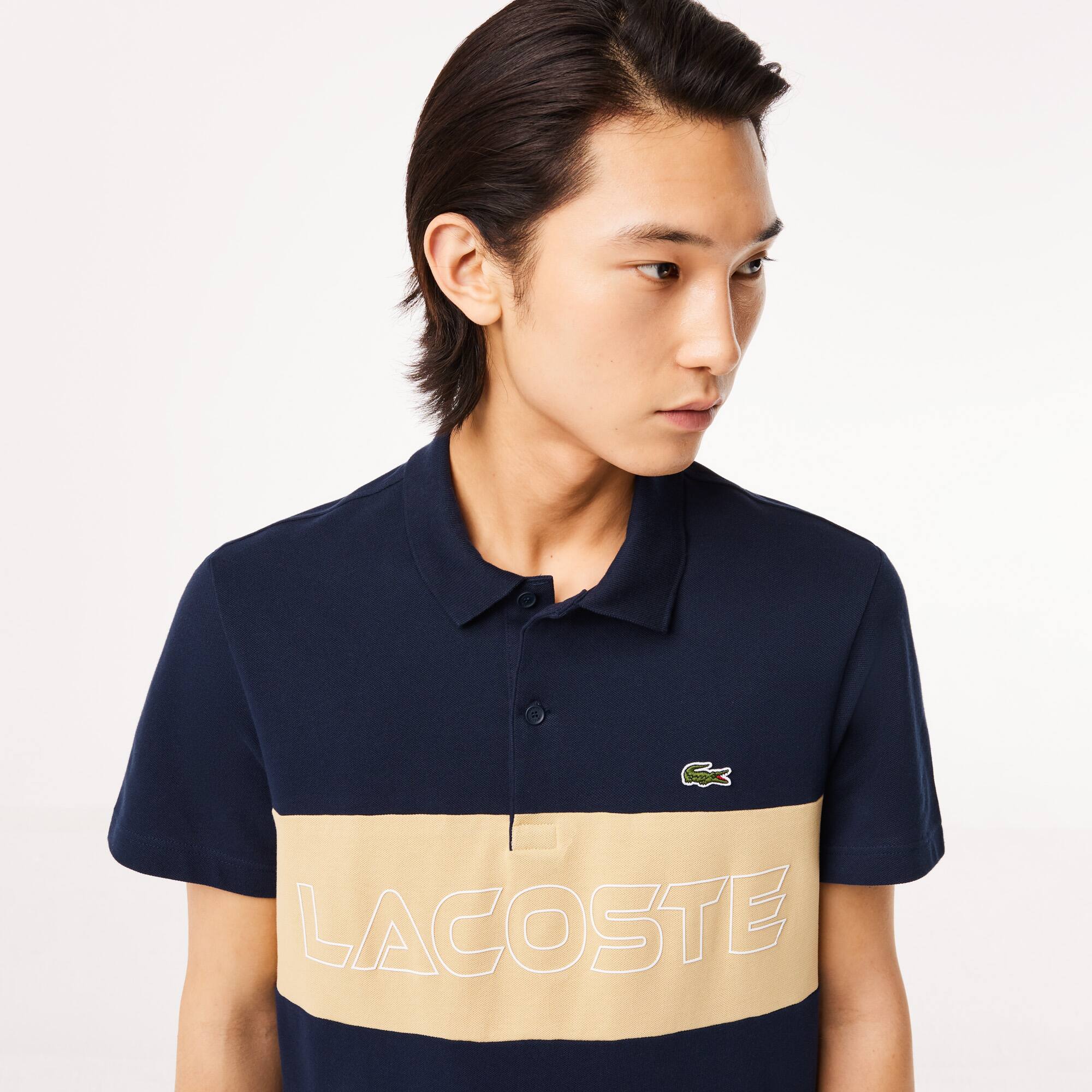 Polohemd aus Stretch-Piqué mit Colourblock Kurze Ärmel - Blau - Lacoste - Herren