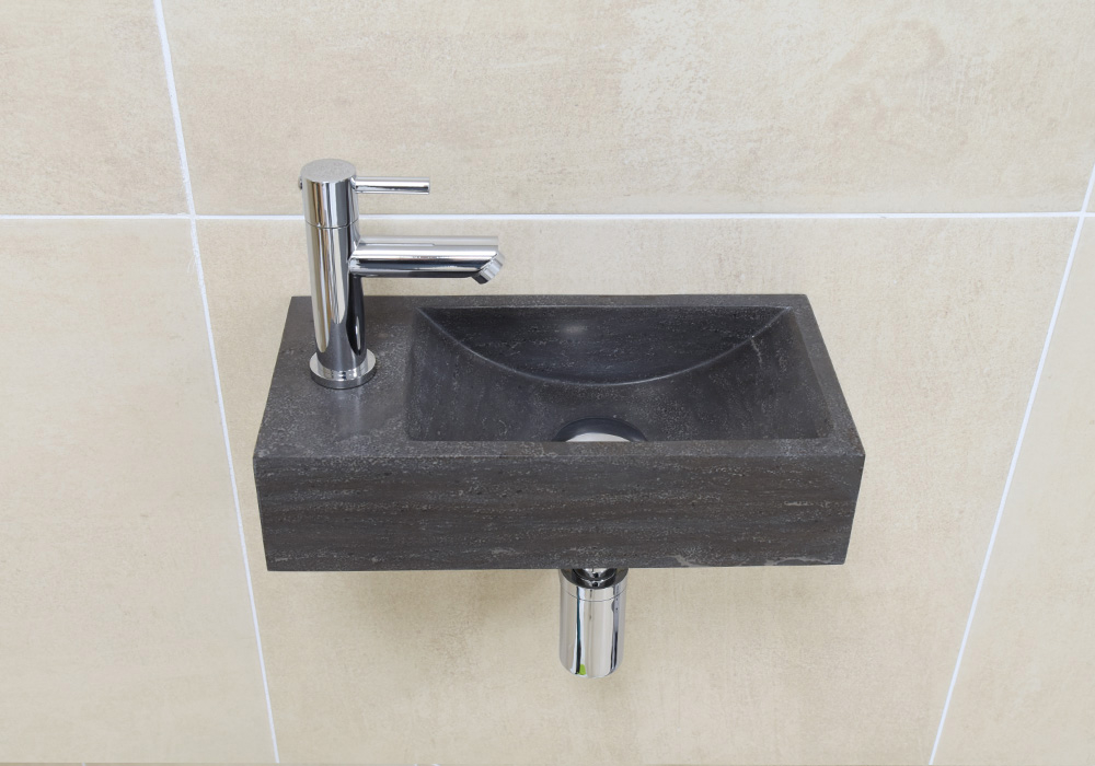 Mueller Small natuursteen fonteinset links met chroom kraan en toebehoren