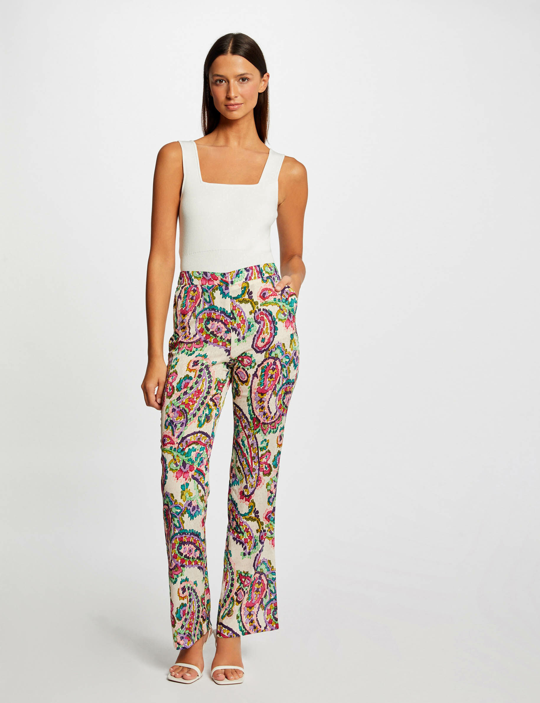 Pantalon droit fluide imprimé cachemire multico femme - multico