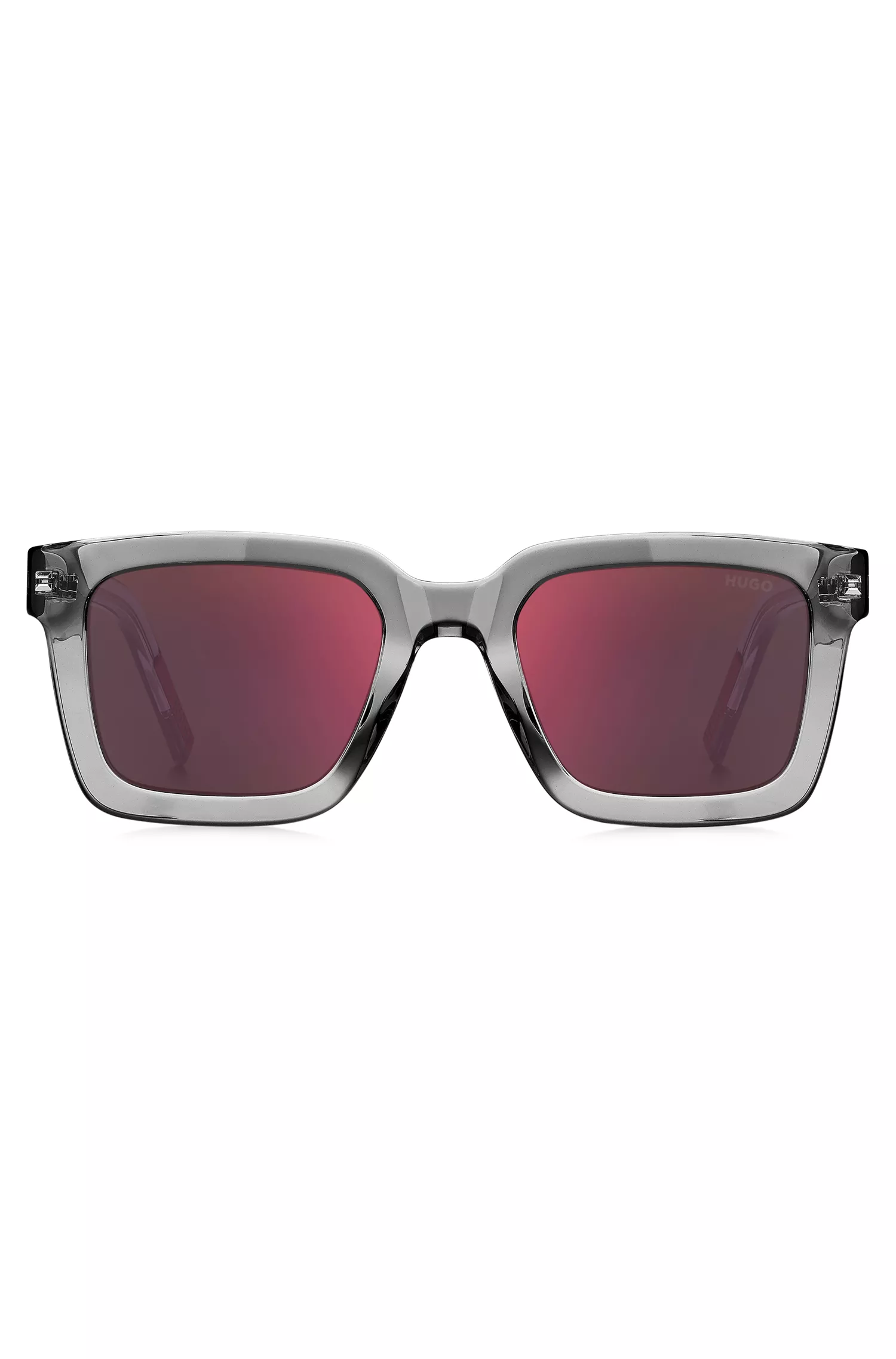 Óculos de sol HUGO em acetato transparente vermelho com lentes vermelhas.