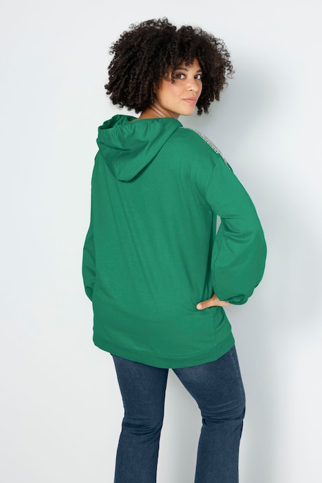 Hoodie, Kapuzensweatshirt, oversized, Glitzer-Schulterfransen, Ballon-Langarm