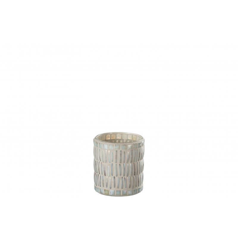 Bougeoir mosaïque rond en verre et ciment gris 10x10x10cm