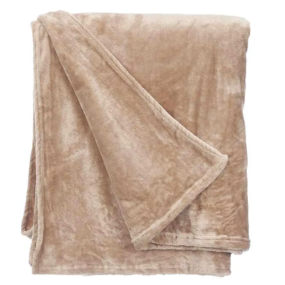 Giftdecor Fleece deken/plaid - beige - polyester - 130 x 160 cm