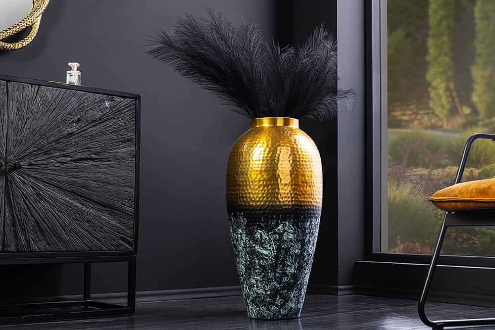 Handgefertigte Deko Vase ORIENT XL 75cm gold Metall mit Patina Hammerschlag Design