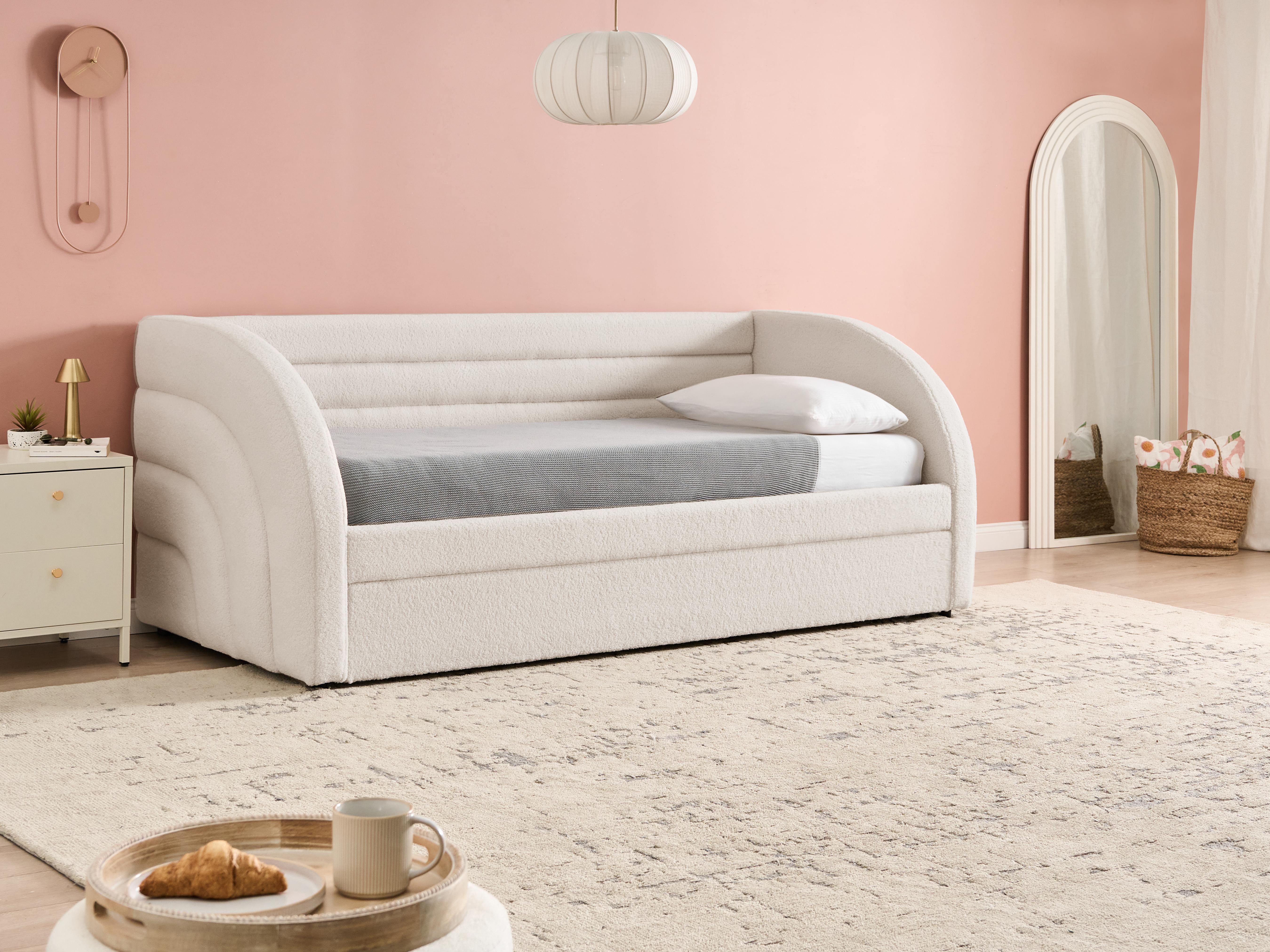 Onderschuifbed Bouclé ALBIAC 90 x 200 cm Wit