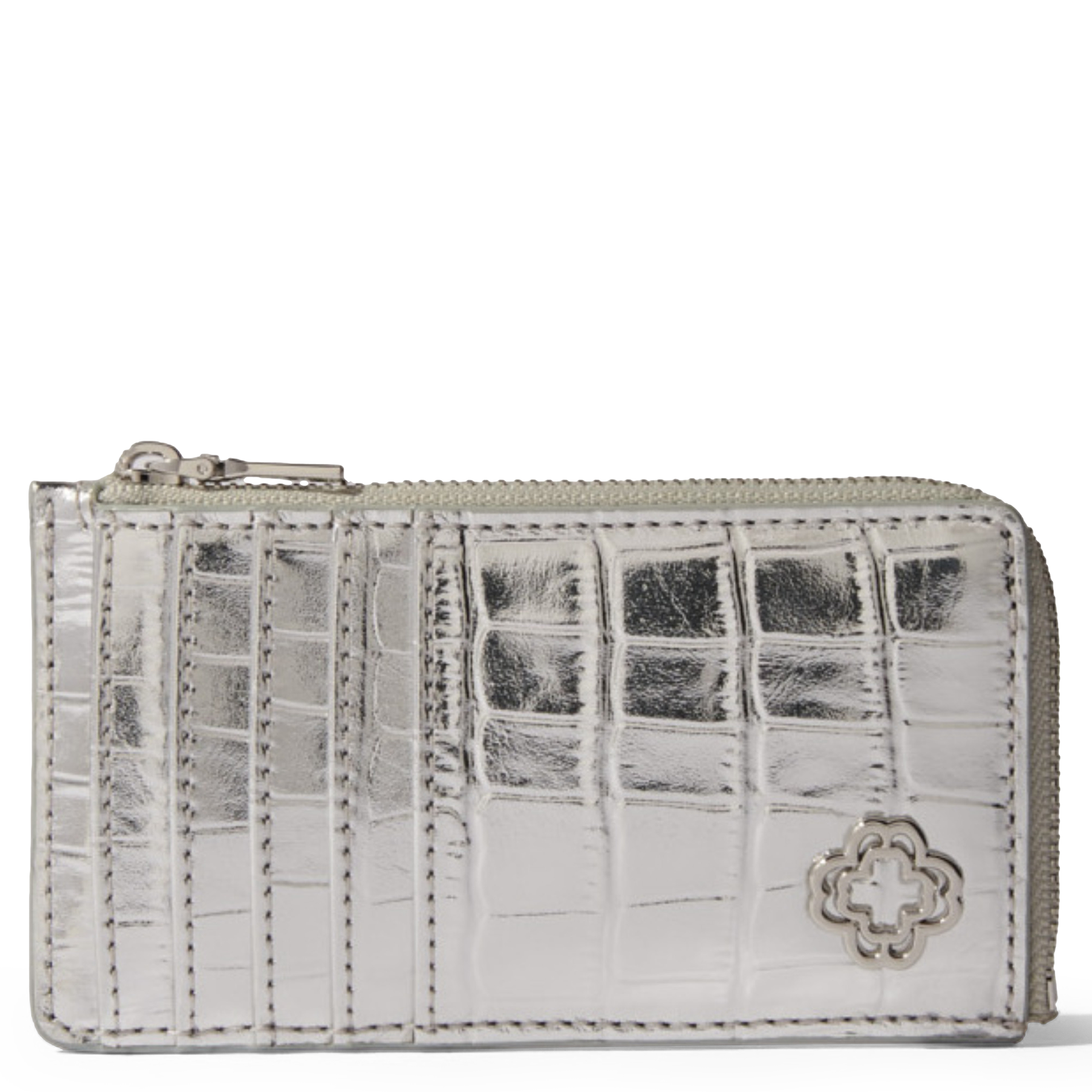 Porte-cartes en cuir embossé croco | Argent