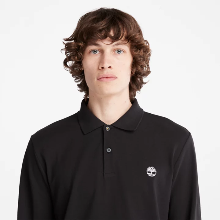 Camisa polo de manga comprida Millers River em piqué para homem, na cor preta.