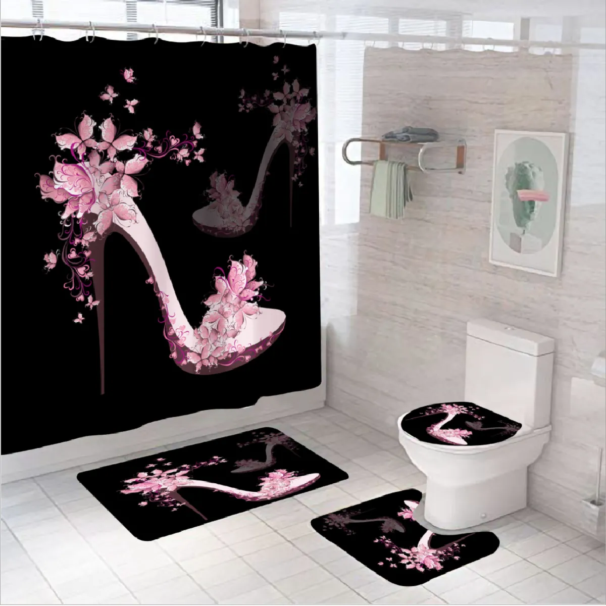 Universal Rideaux de salle de bains - Set 4 pièces Noir