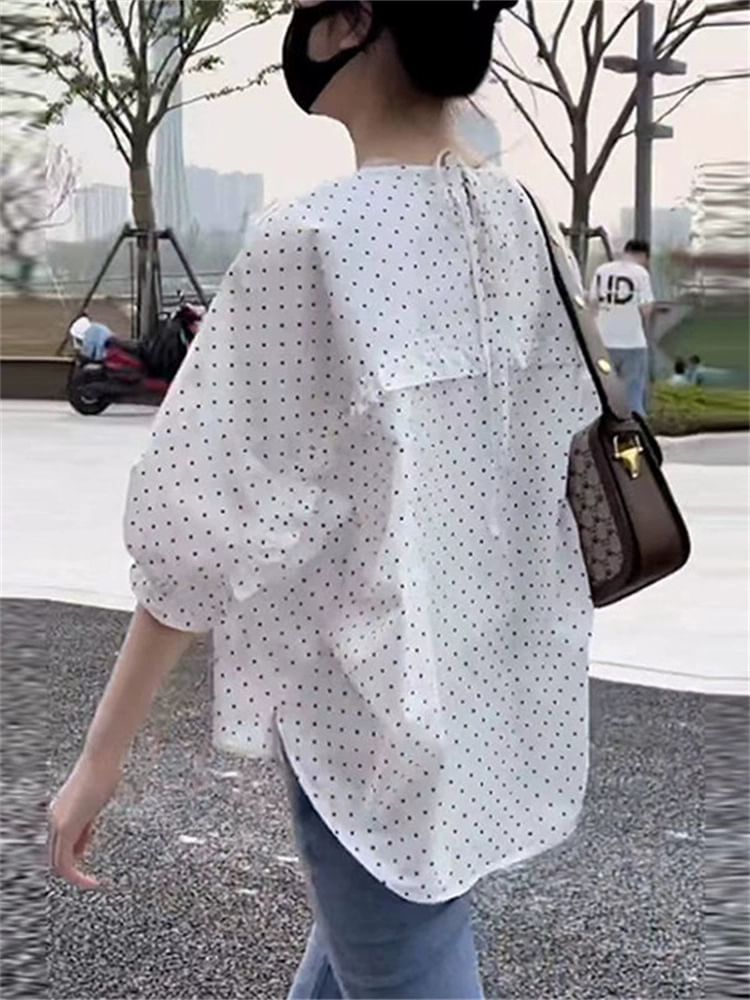 Inchioh - Blouse met ronde hals, ruches en elleboogmouwen