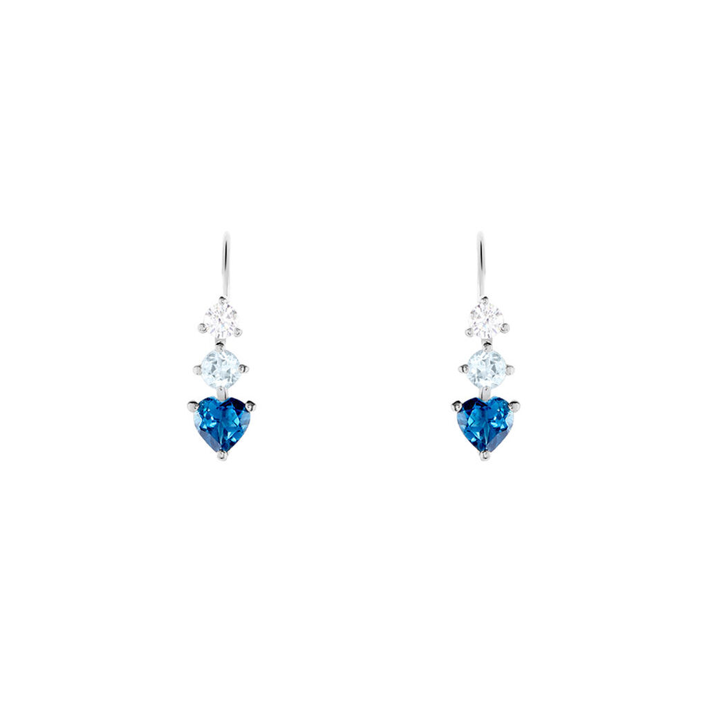 Boucles D'oreilles Lauressa Or Blanc Topaze Bleu Oxyde