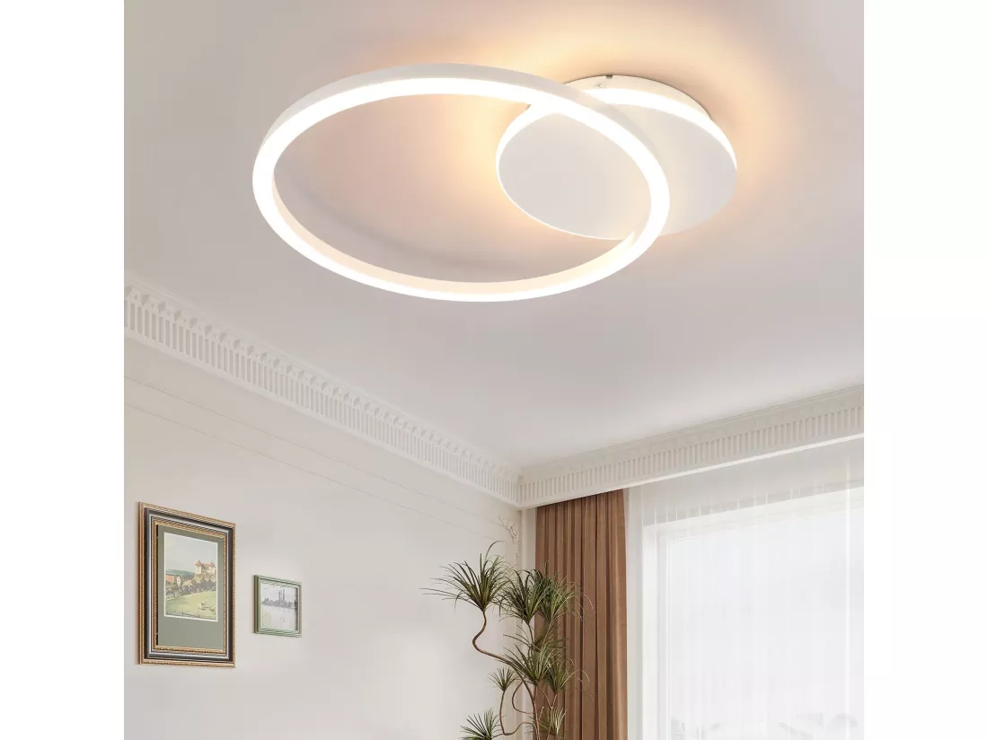 NETTLIFE Plafonnier LED Salon 24W Noir Moderne 2 Anneaux 3000K Blanc Chaud