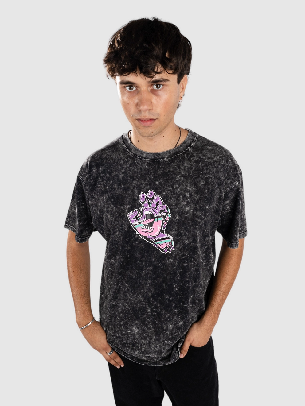 Santa Cruz Chrome Space Hand T-Shirt black acid wash