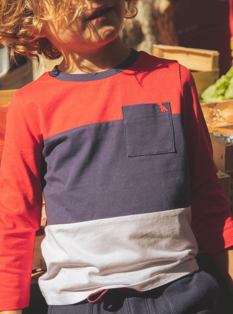 T-shirt à rayures rouge, blanc et bleu marine