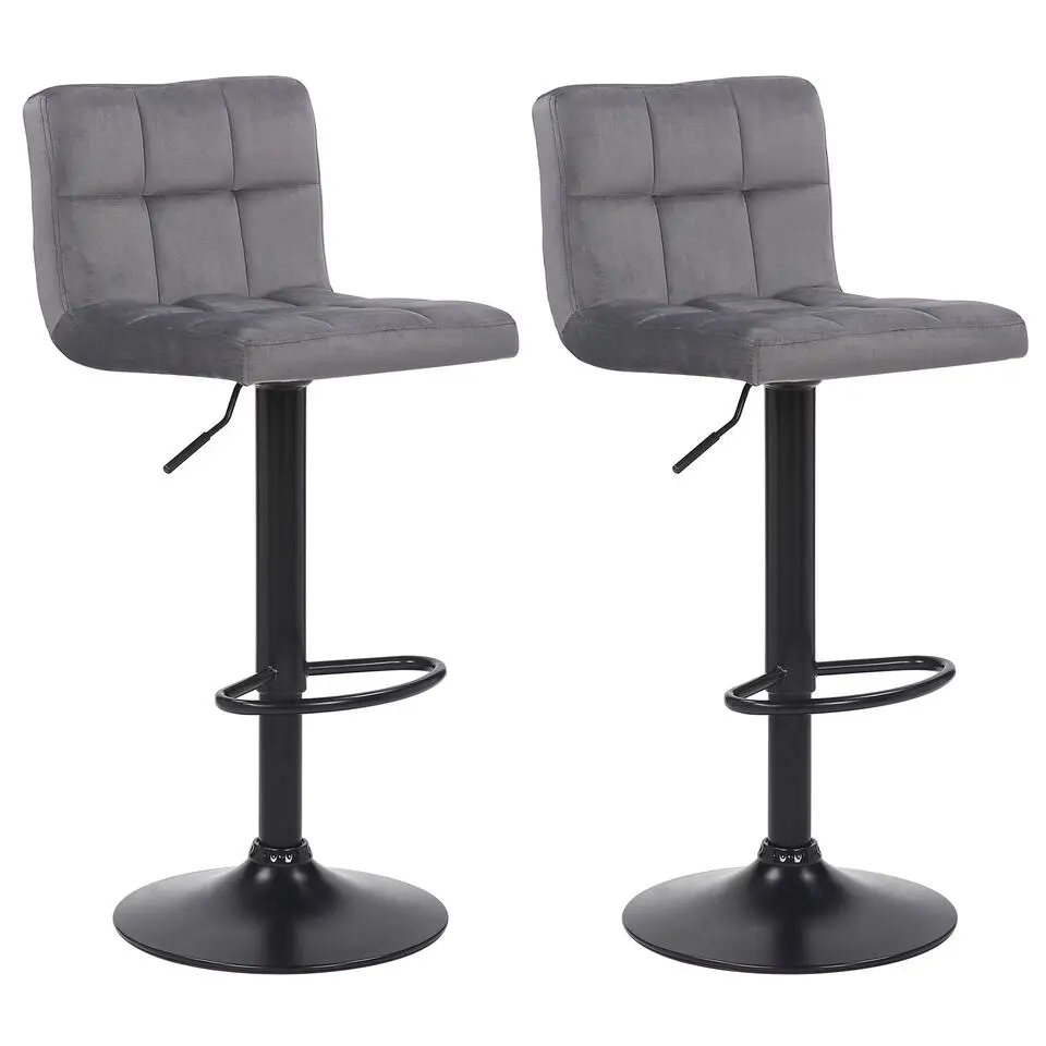 CLP Set van 2 Barkruk Feni zwart Frame - Fluweel - grijs