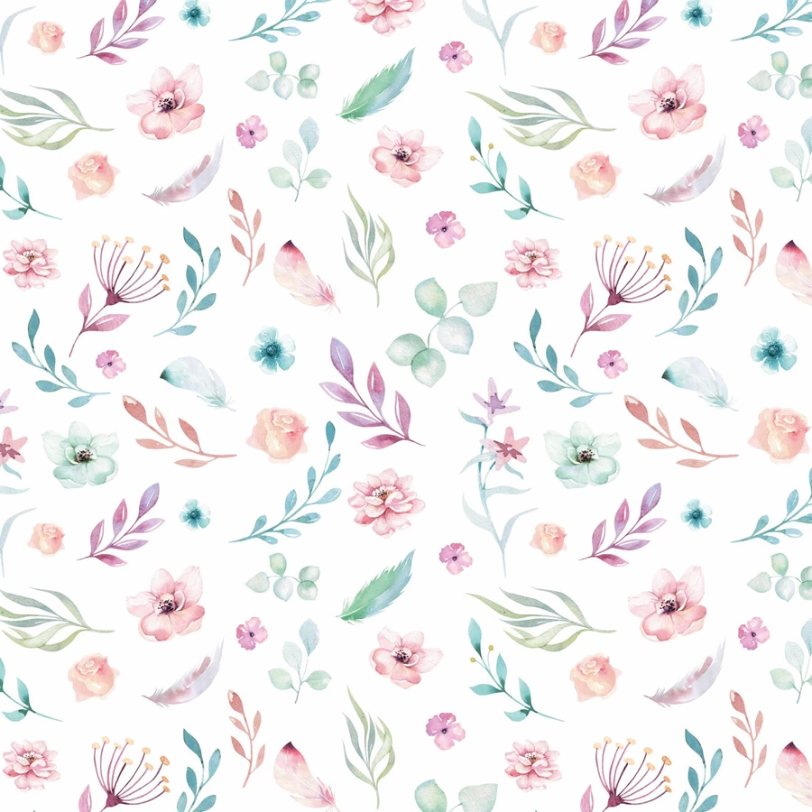 Nikima Geschenkpapier 5 Bögen BlumenFedern bunt Aquarell – 1,60€qm Größe: - 84,1 x 59,4 cm bunt