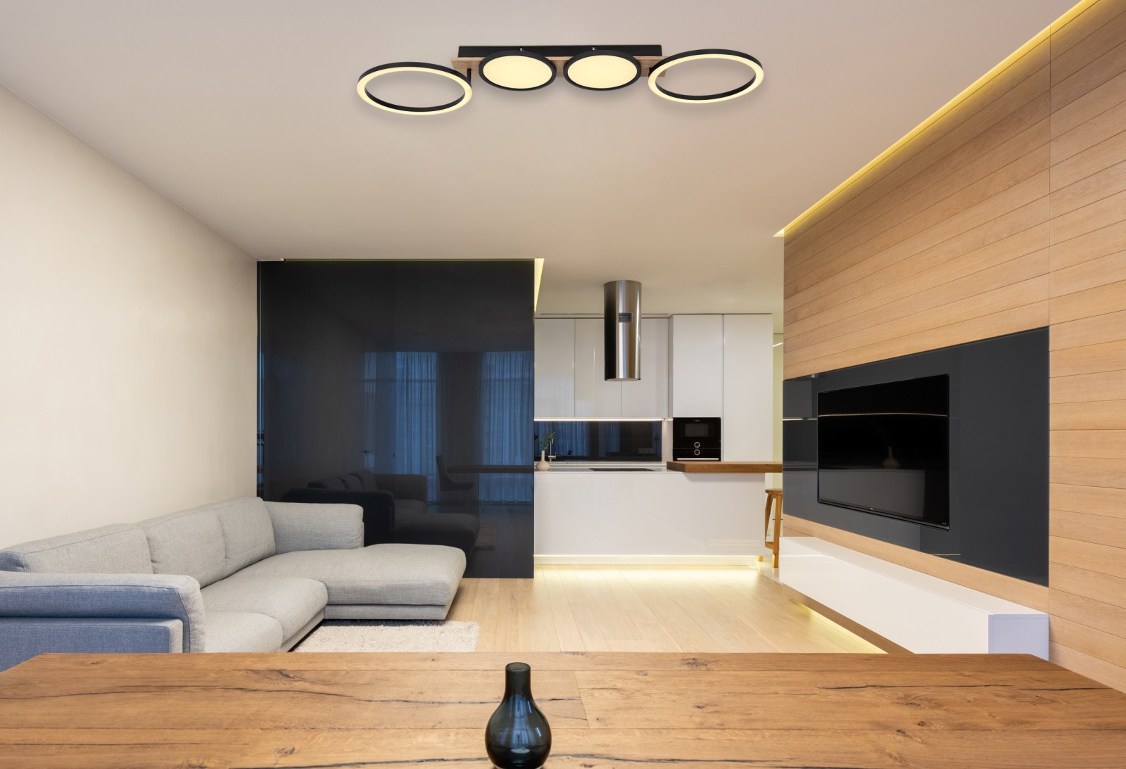 LED-Deckenlampe - schwarz matt-natur - 108,5 cm