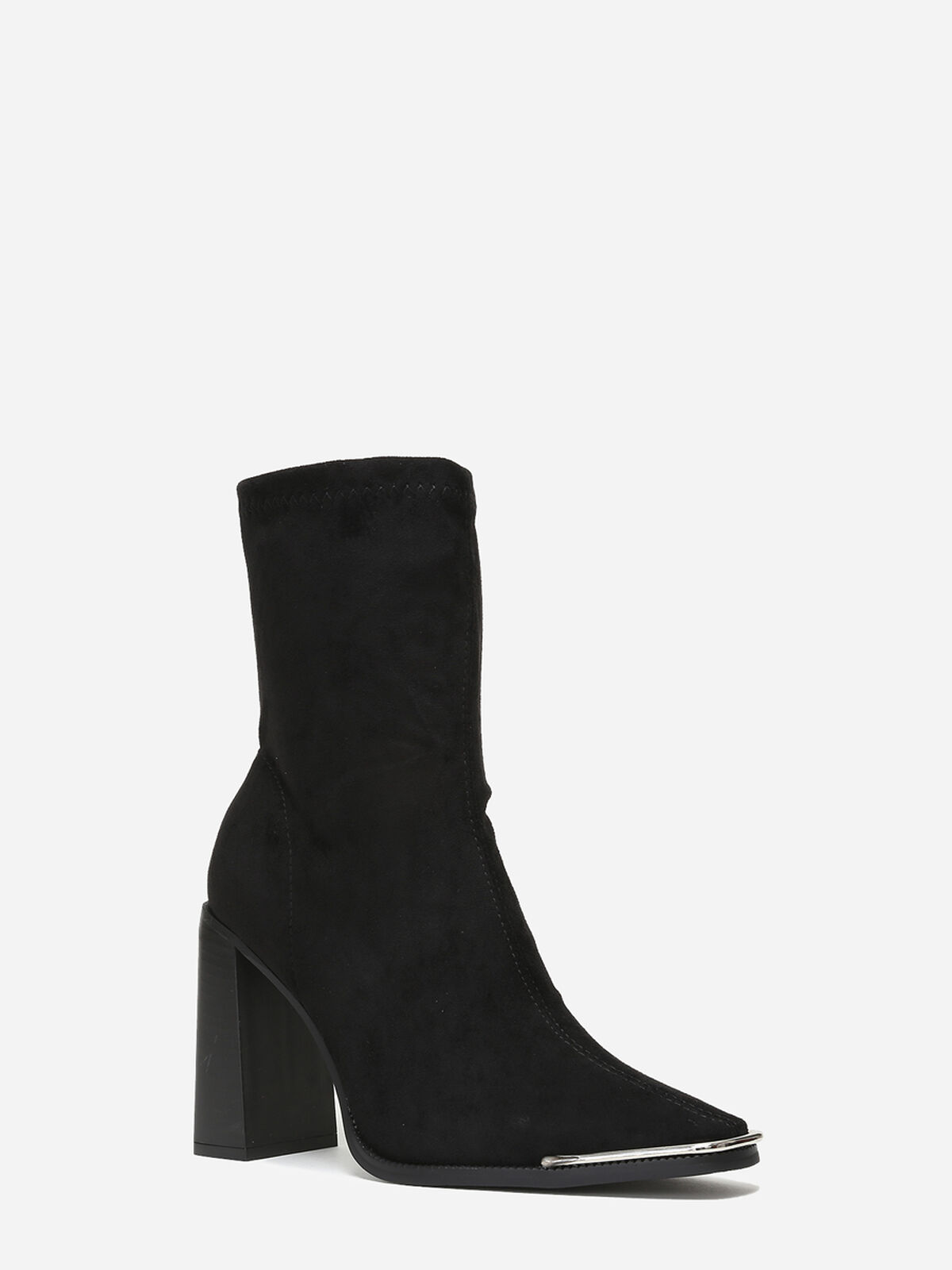 Bottines en suédine à bout carré métallique- Noir