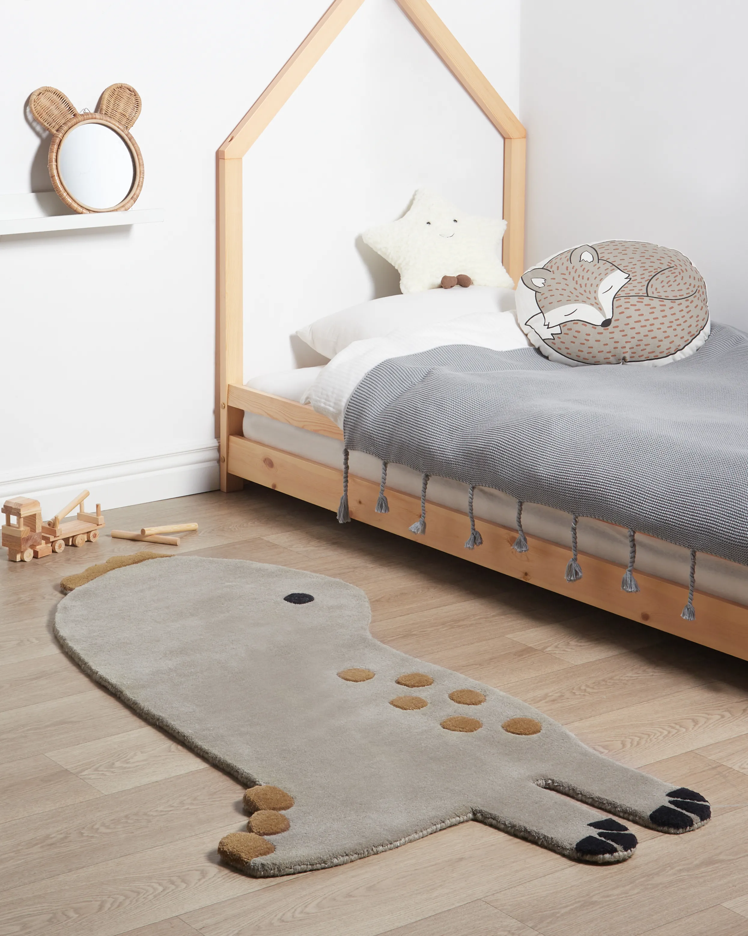 Kindervloerkleed DINO Grijs 100 x 160 cm Wol
