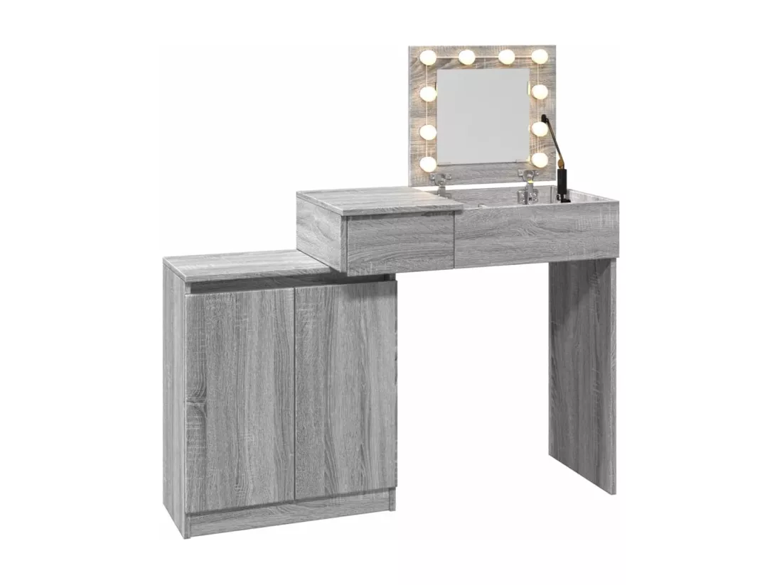 Coiffeuse avec LED sonoma gris 115x37x110,5 cm