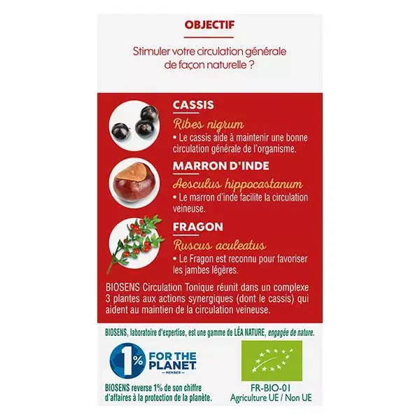 Biosens Circulation Tonique Bio 45 gélules végétales