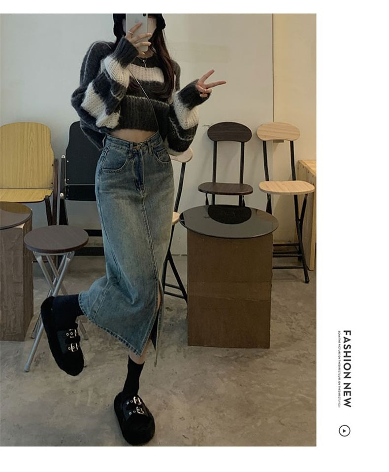 OUREA - Denim rok met hoge taille en split