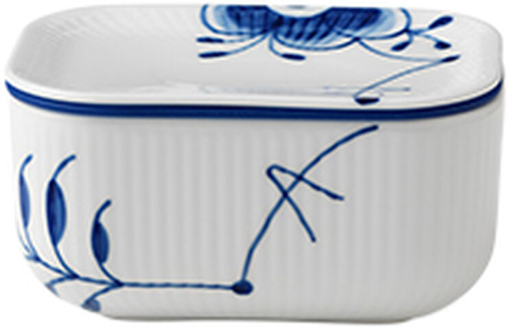 Royal Copenhagen Blå Mega Riflet smørskål m. låg 42 cl. Hvid, blå