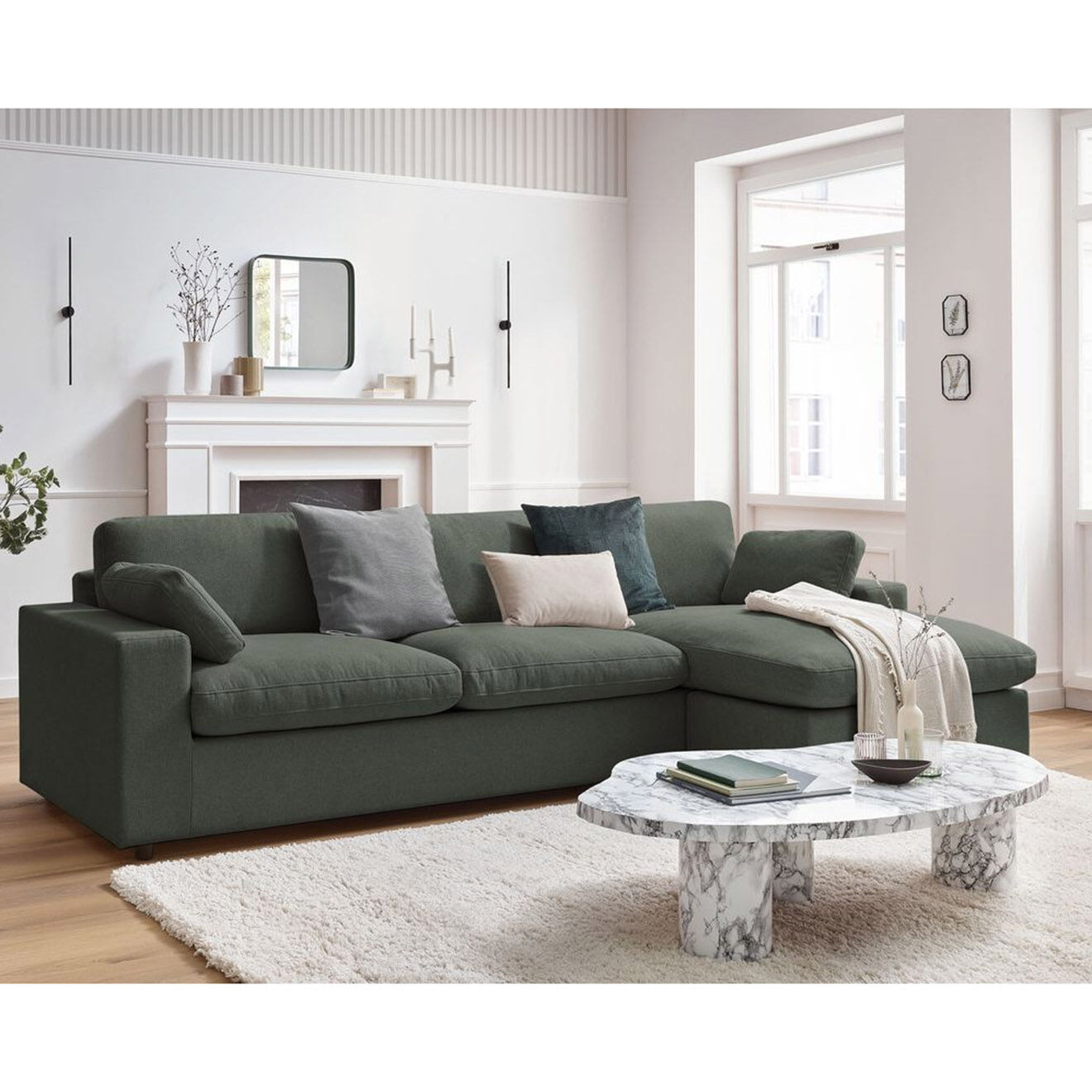 Bobochic Canapé d'angle fixe réversible belair vert - 280x139 cm