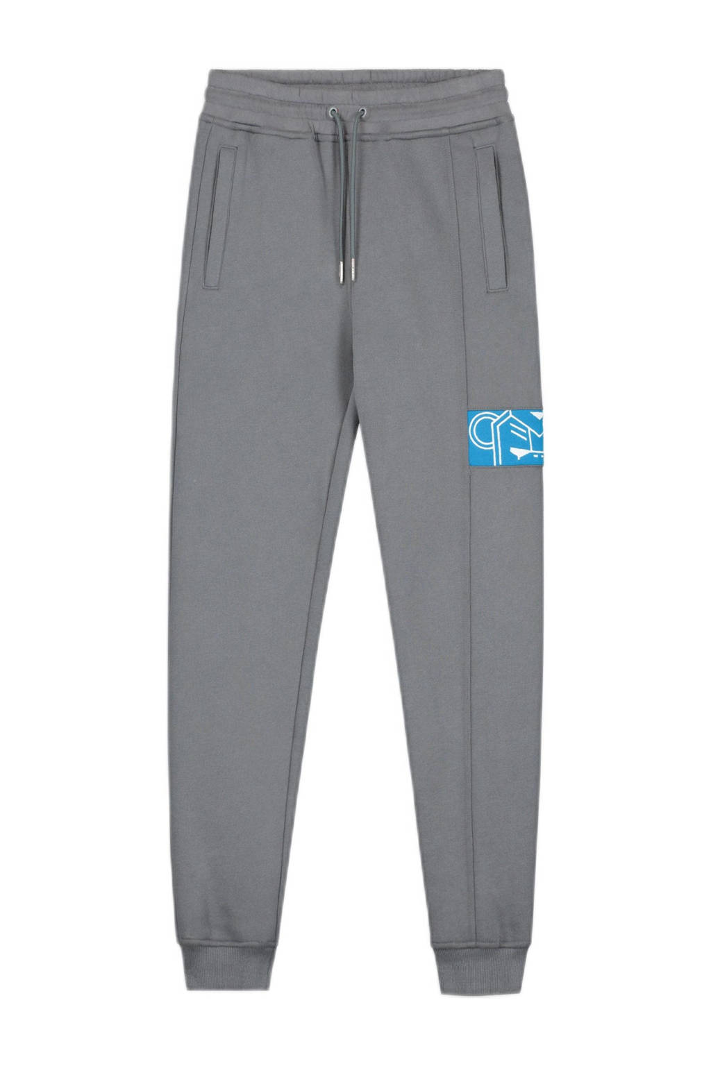 BLACK BANANAS regular fit broek JR. COMMANDER SWEATPANTS met zijstreep en borduursels grijs/blauw