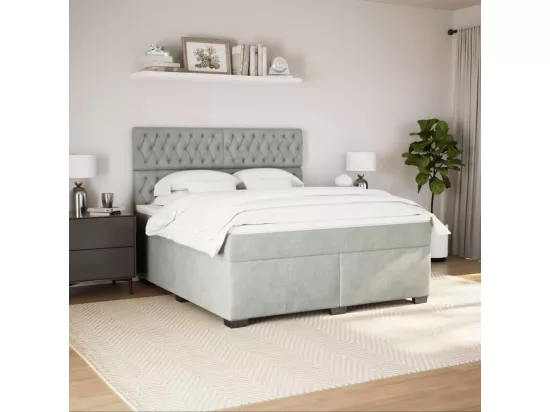Sommier à lattes de lit et matelas Gris clair 180x200cm Velours