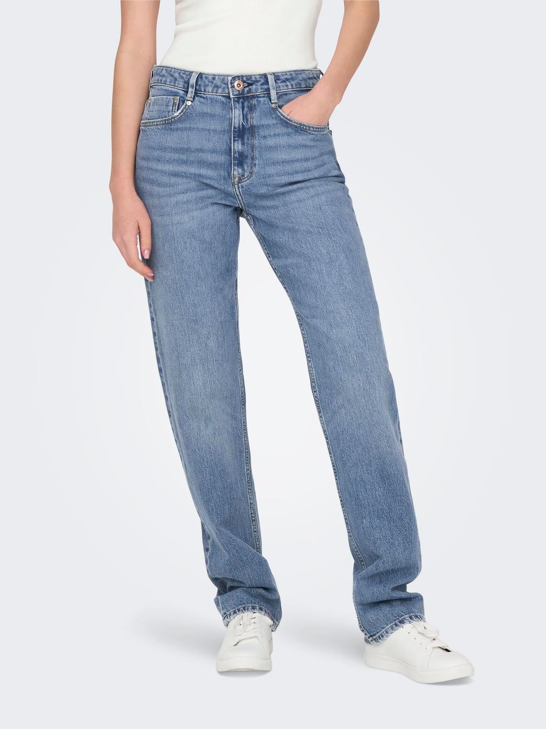 ONLSTORMY Hohe Taille Slim Fit Jeans Light Blue Denim