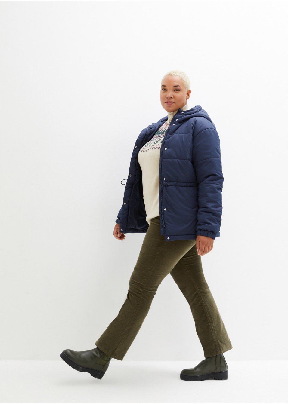 Veste matelassée raccourcie avec capuche et taille réglable