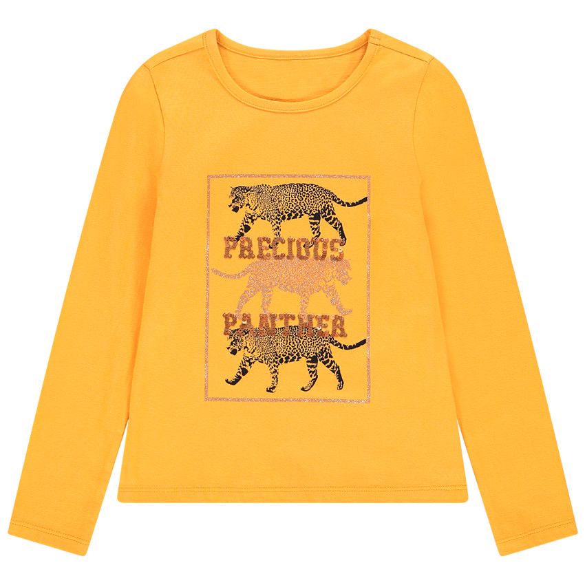 T-shirt manches longues en coton à motif brillant pour enfant fille - Jaune