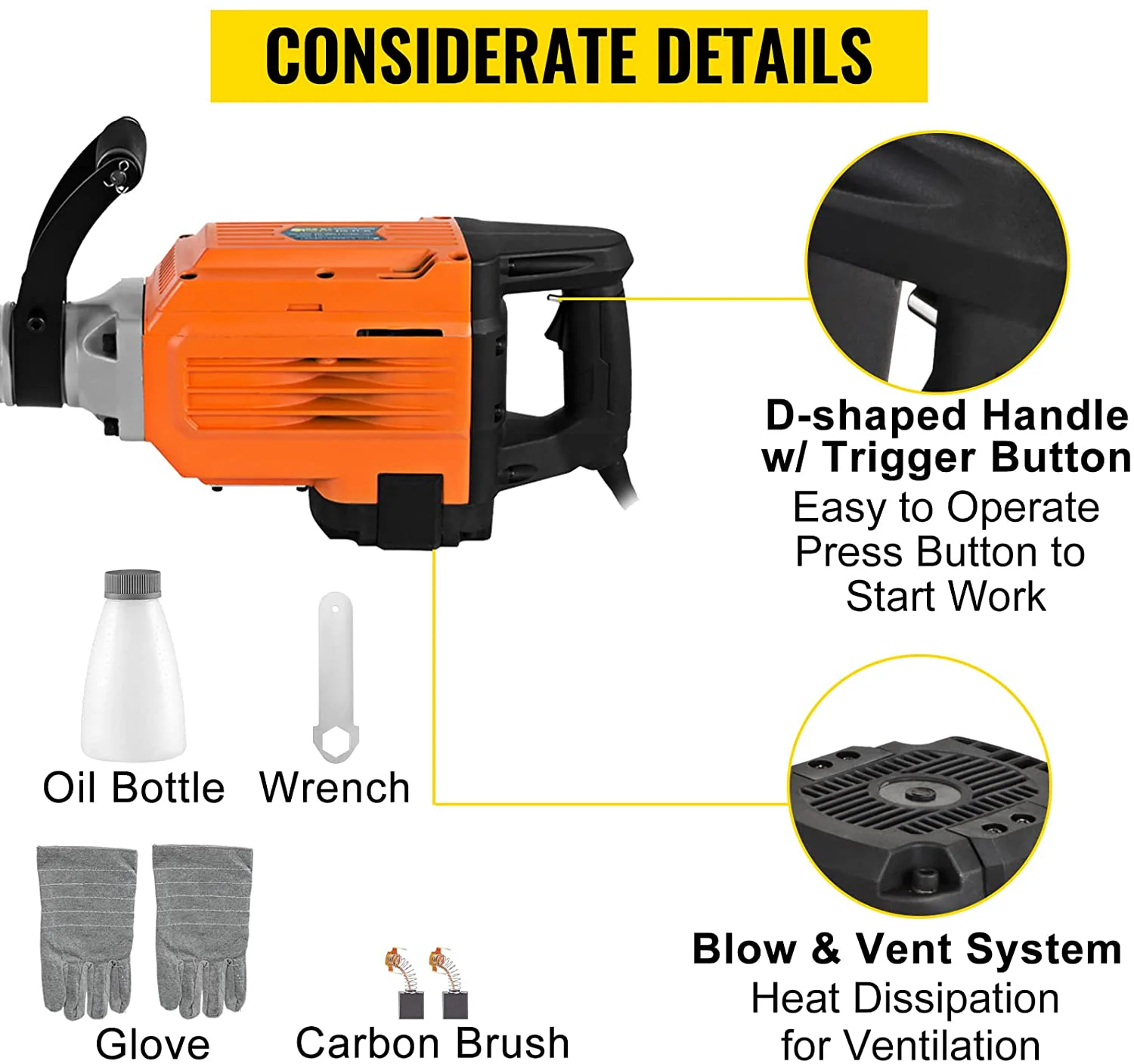 VEVOR Elektro-Abbruchhammer Hochleistungs Betonbrecher 1400W