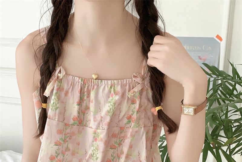 Sadelle - Spaghettibandjes, vierkante hals, bloemenprint, strikaccent, midi-pyjamajurk / camisole top / shorts / set